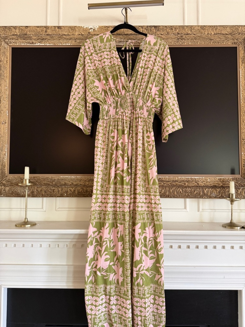 Olive Green and Blush Pink Floral Maxi Dress